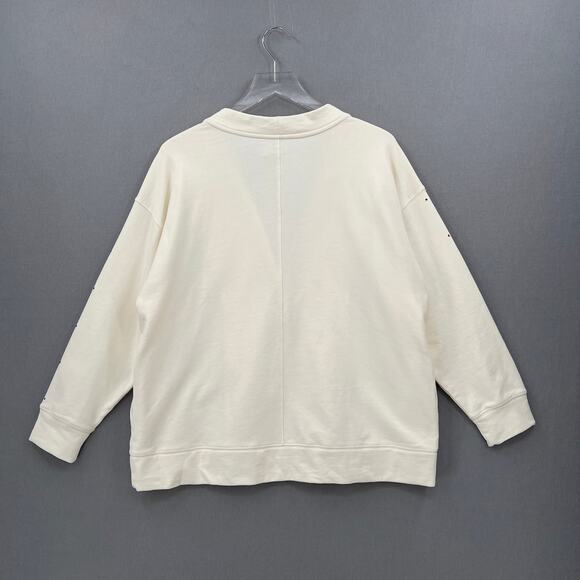 TEREZ Gems Chili Cardigan Sweatshirt Womens Medium Cream Rainbow Rhinestone NWT - Picture 4 of 16